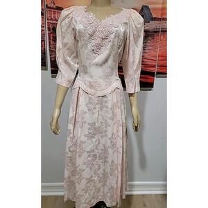 Nancy Johnson Battenburg Lace Dress Jacquard Pink Womens 14 Romantic Vibe NEW#C